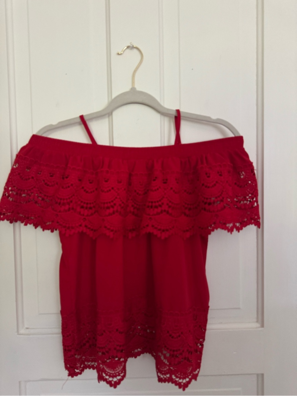 No Boundaries Red Lace Off-Shoulder Blouse